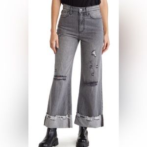 Alice + Olivia Distresssed High waist Raw cuff Jeans grey